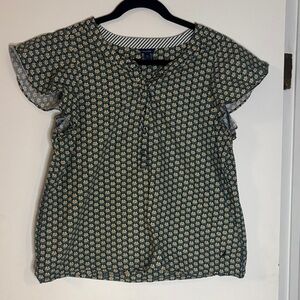 Nautica Floral Blouse in Dark Green and White